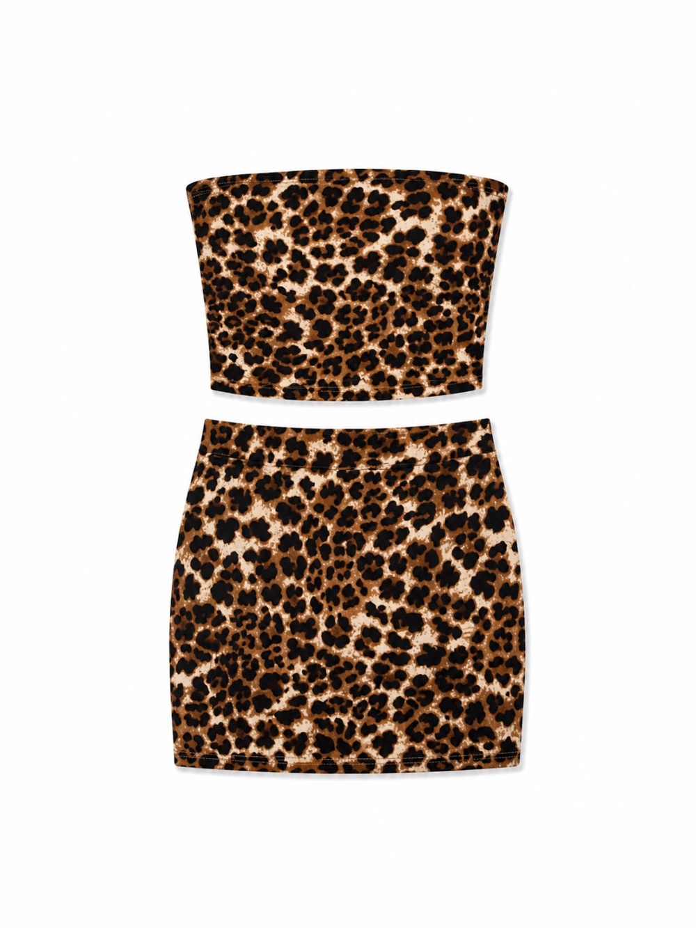 Leopard Print Bodycon Two-Piece Skirt Set, Size XS